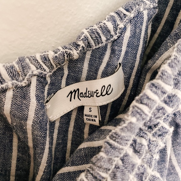 Madewell One Shoulder Linen Blend Ruffle Stripe Dress - Picture 4 of 5